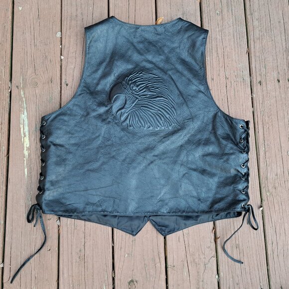 %Wilsons Leather Vest Size 2XL Motorcycle Biker Embossed Eagle Laced Sides Mens - Picture 5 of 6